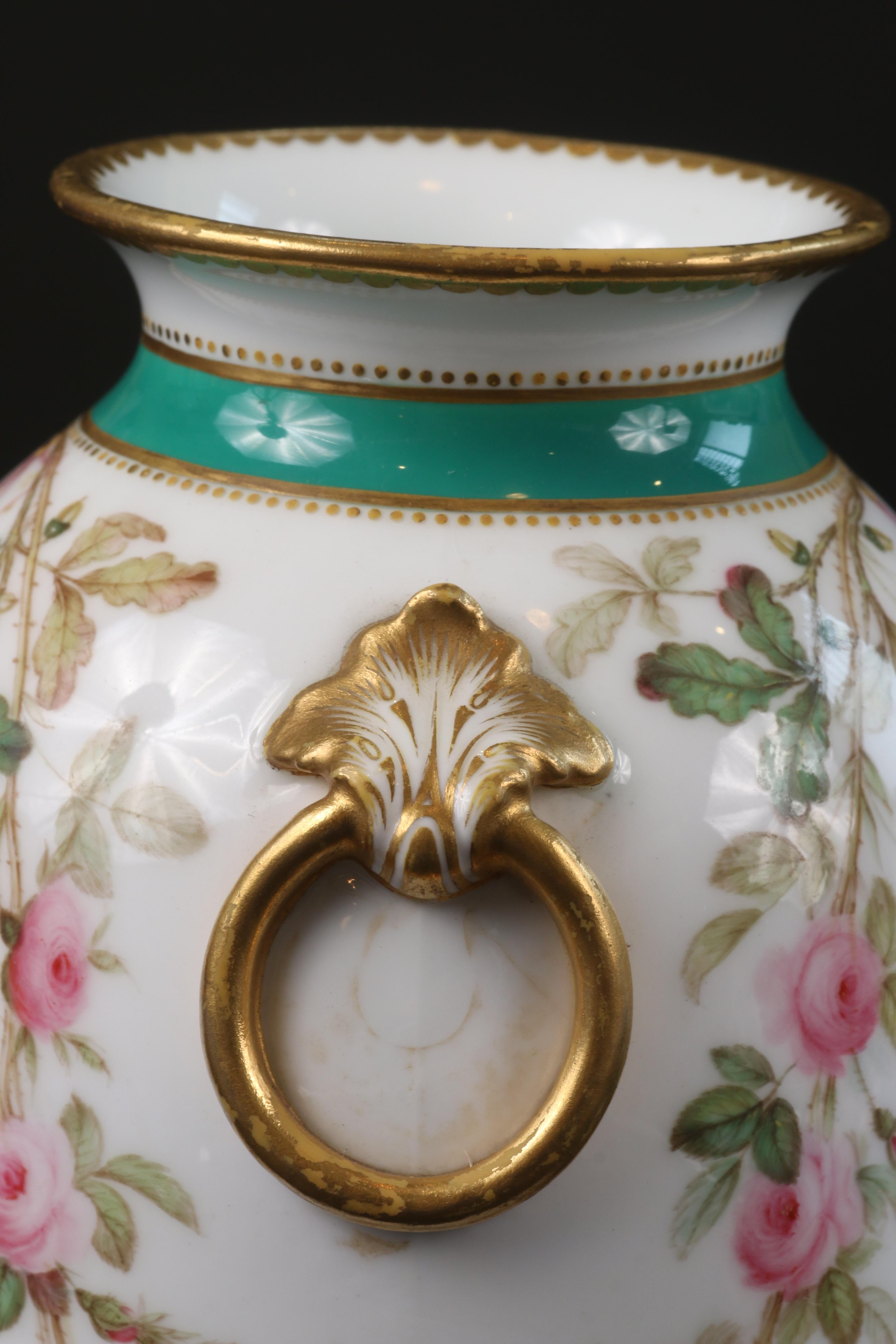 Pair of Hand Painted English Trophy Vases, Minton For Sale 2