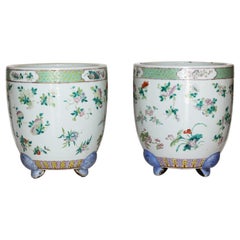 Pair of Hand-Painted Floral Chinese Jardinieres