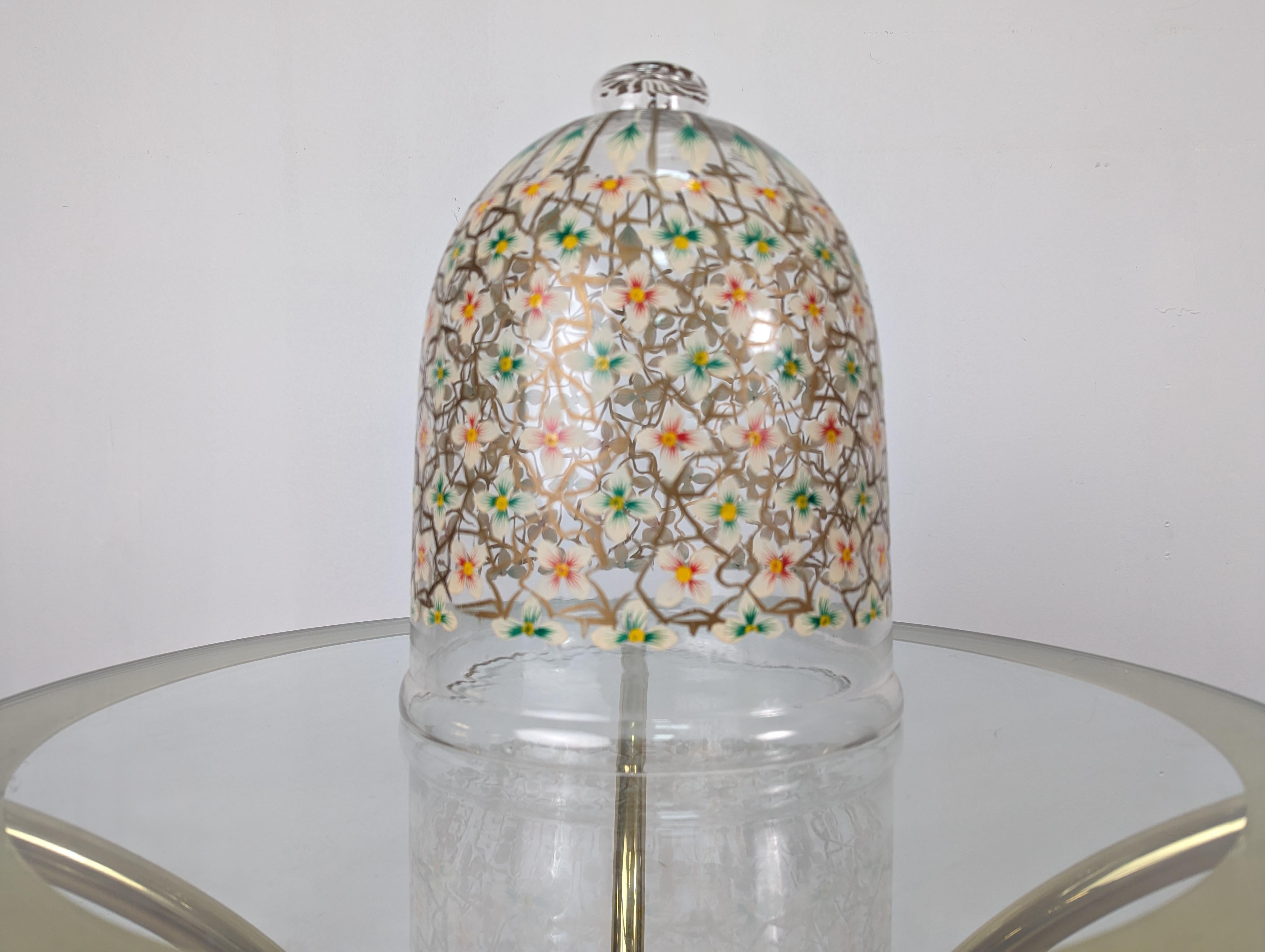Glass Pair of hand-painted floral glass lanterns For Sale