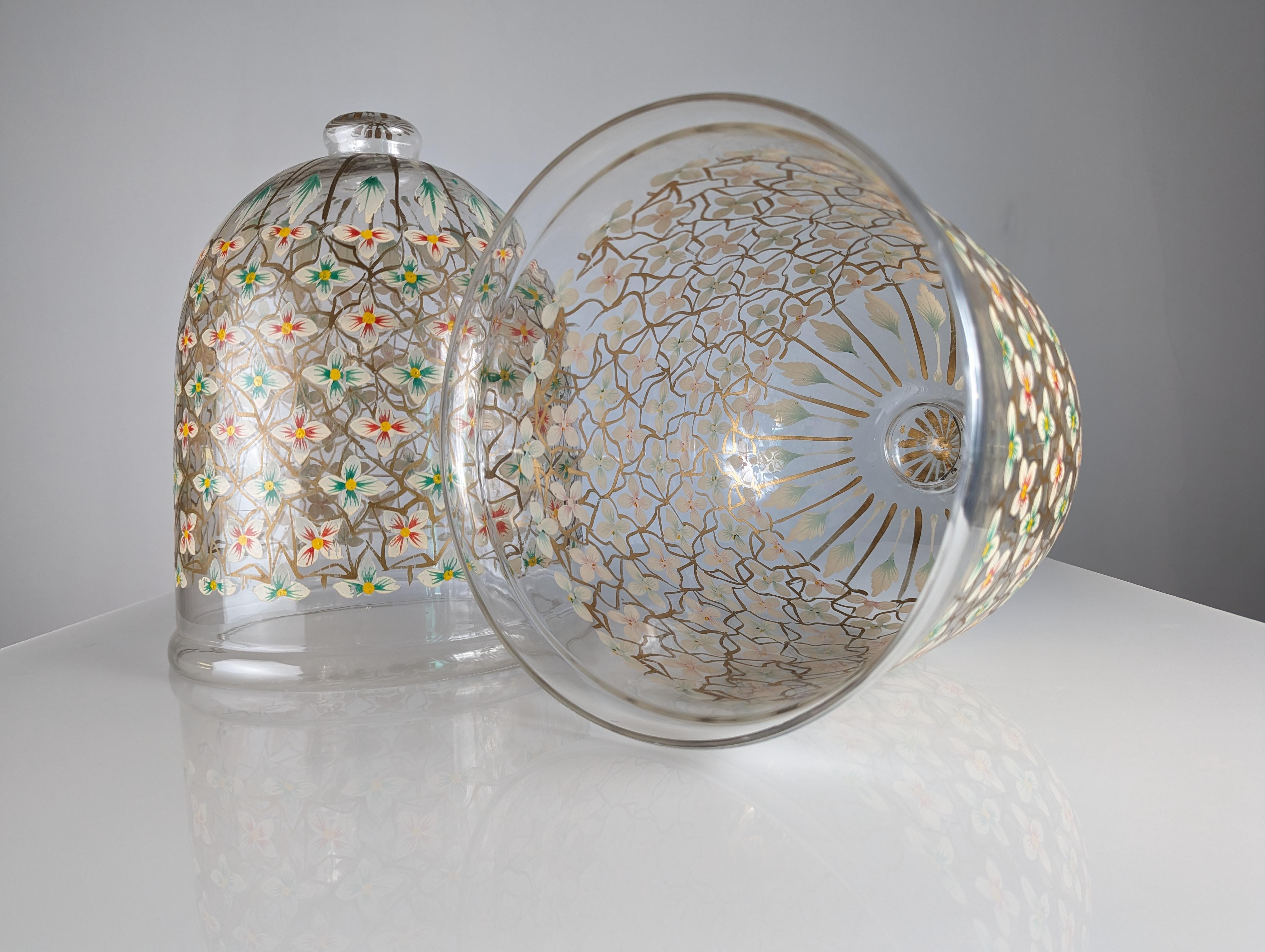 Pair of hand-painted floral glass lanterns For Sale 1