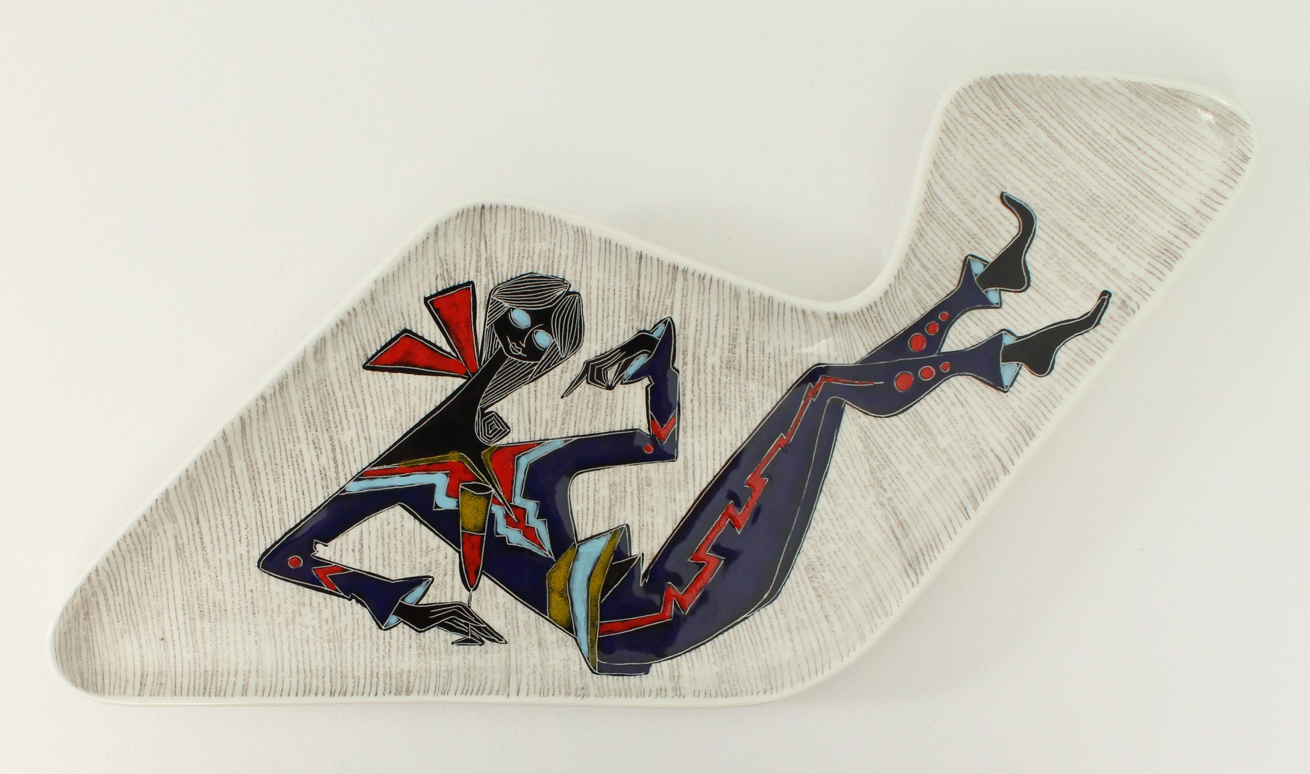 Mid-20th Century Pair of Hand Painted Freeform Dishes, Italy, 1950's For Sale