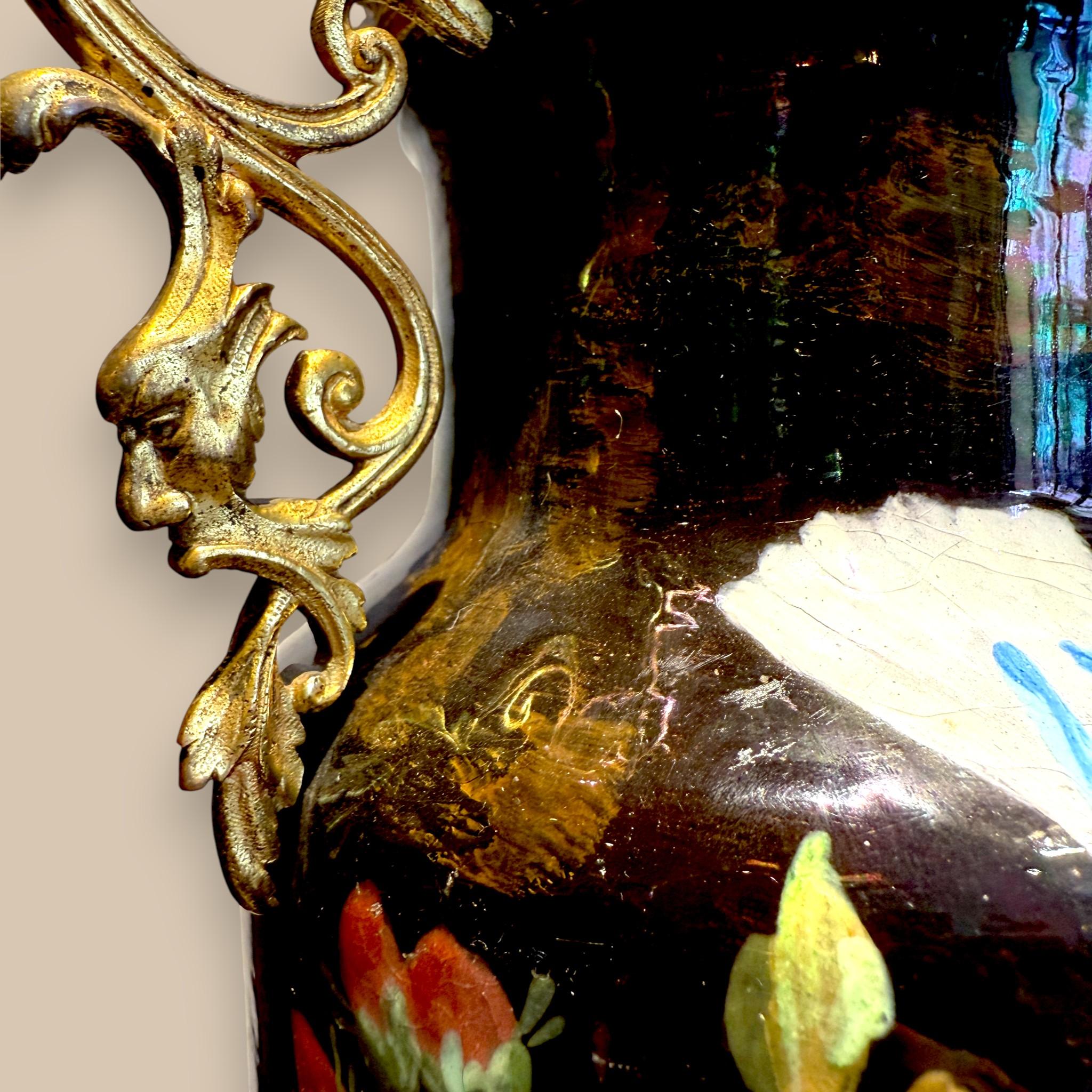 Pair of Hand-Painted French Ceramic Vases Signed R. Nault, Circa 1890 For Sale 8