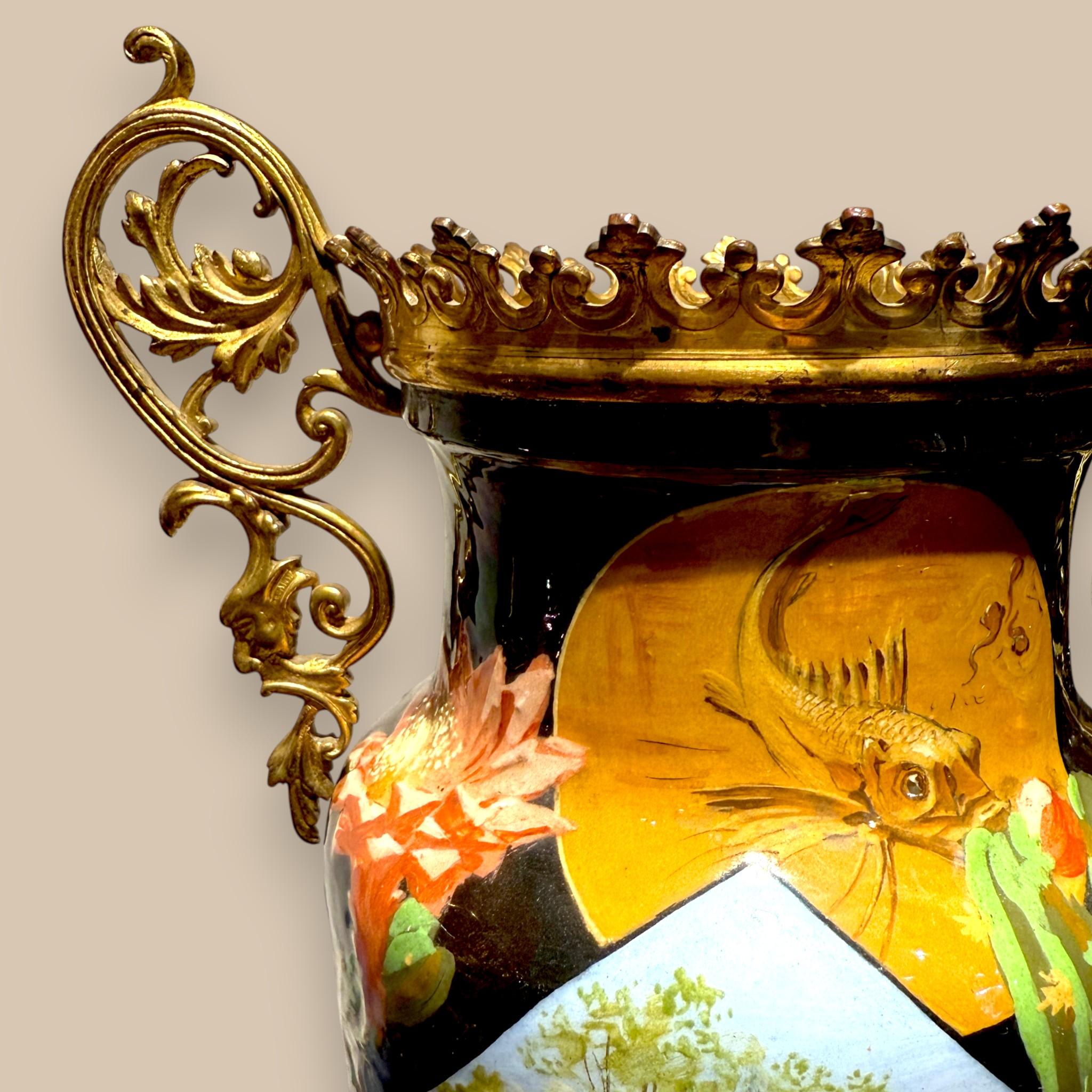 Pair of Hand-Painted French Ceramic Vases Signed R. Nault, Circa 1890 For Sale 9