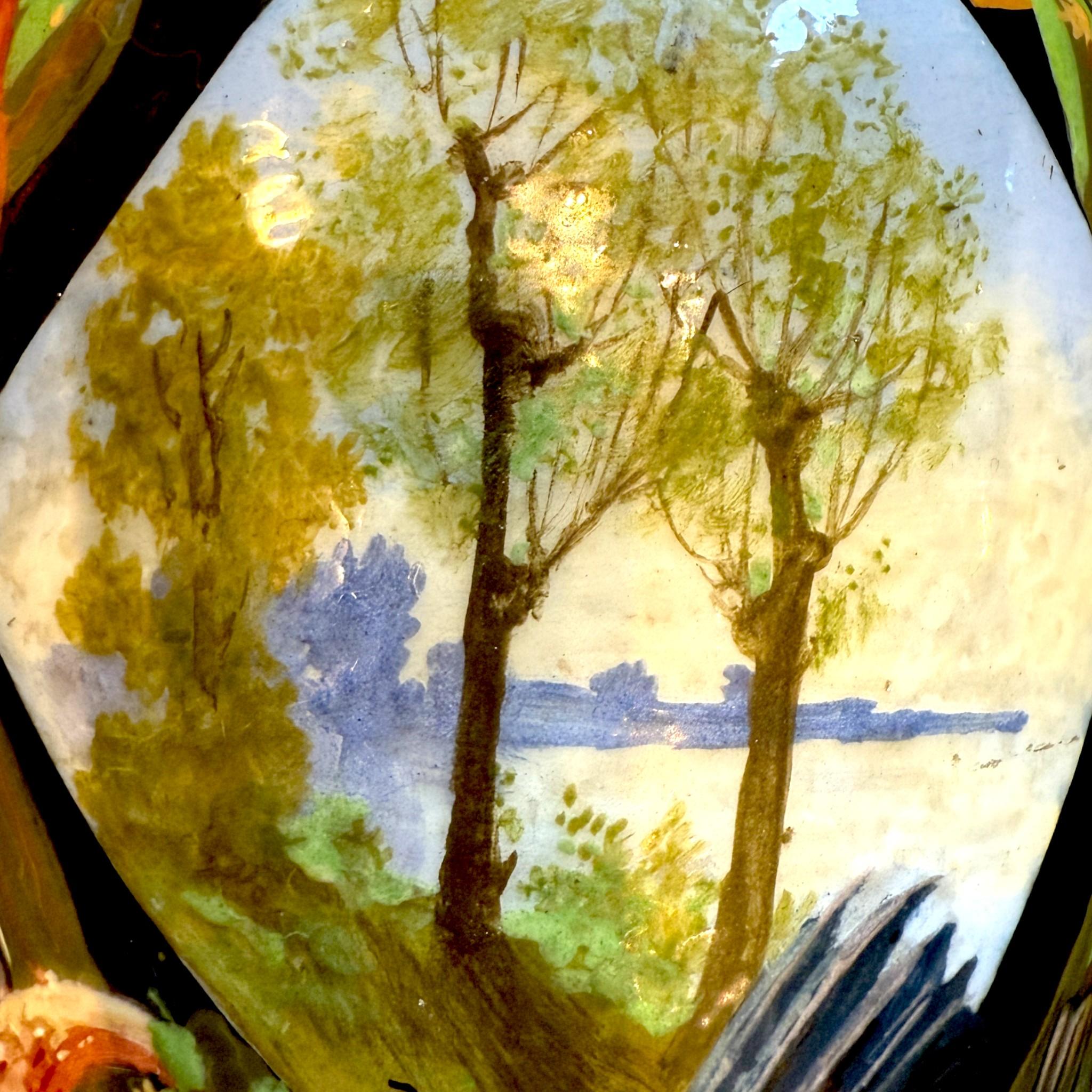 Pair of Hand-Painted French Ceramic Vases Signed R. Nault, Circa 1890 For Sale 2