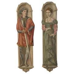 Pair of Hand Painted French Figural Wall Plaques