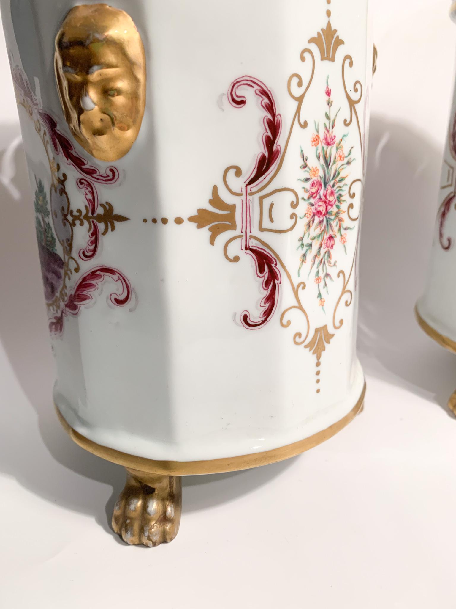 Pair of Hand-painted French Porcelain Vases/Perfumers from the 1950s For Sale 6