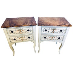 Pair of Hand Painted French Provincial End/Side or Night Stand Tables, Faux Top