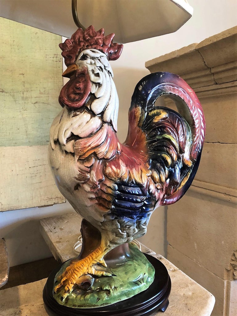 Pair of Hand-Painted French Rooster Lamps at 1stdibs