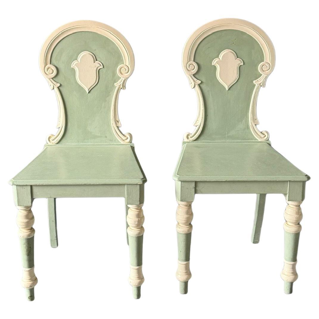 Pair Of Hand Painted Gustavian Accent Chairs For Sale