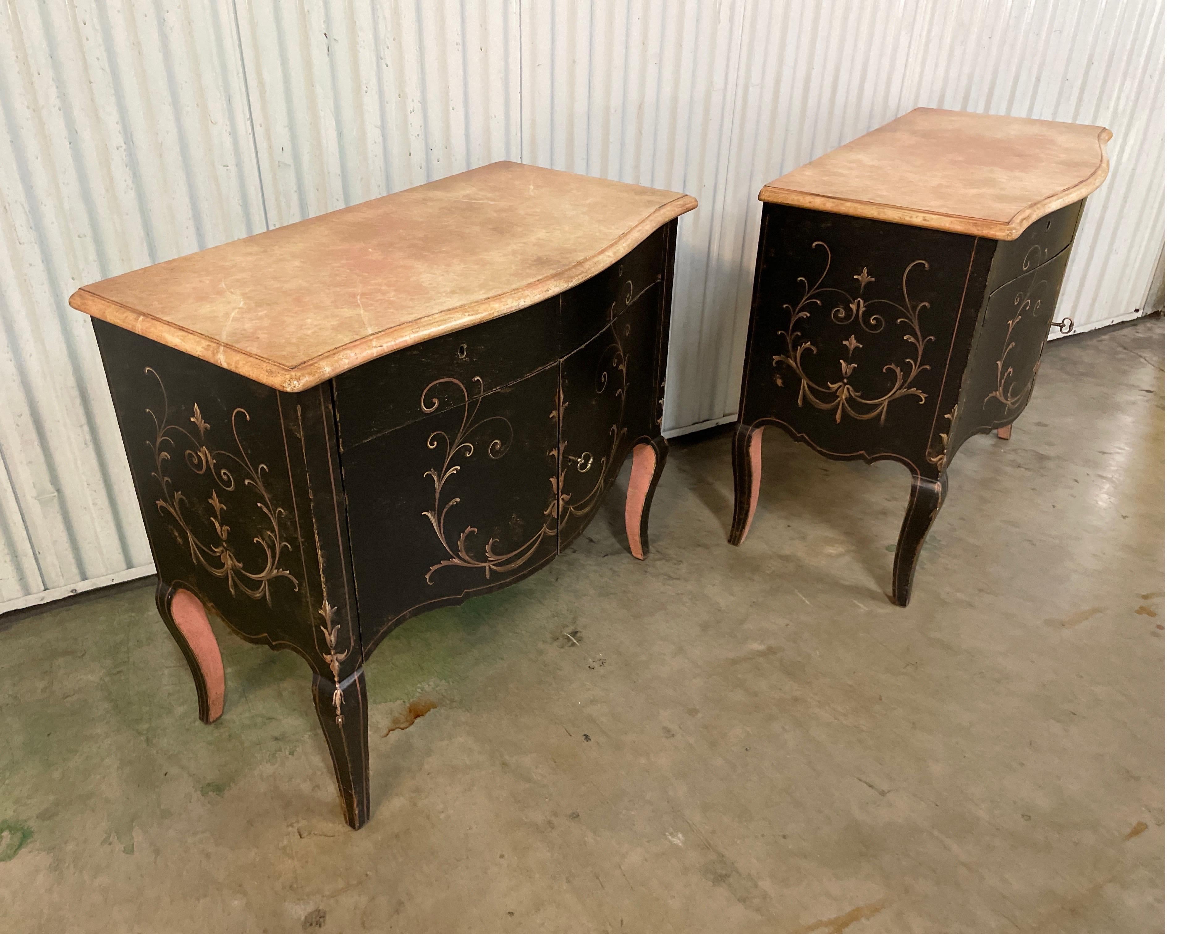 Louis XV Pair of Hand Painted Italian Cabinets by Patina