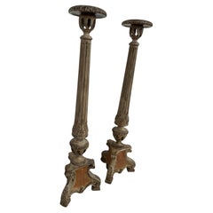 Paar handbemalte italienische Kerzenleuchter mit Rohrsockel