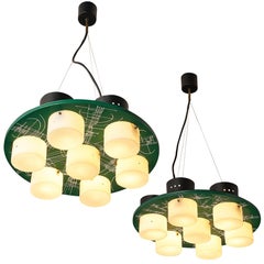 Pair of Hand-Painted Italian Chandeliers with Six Shades