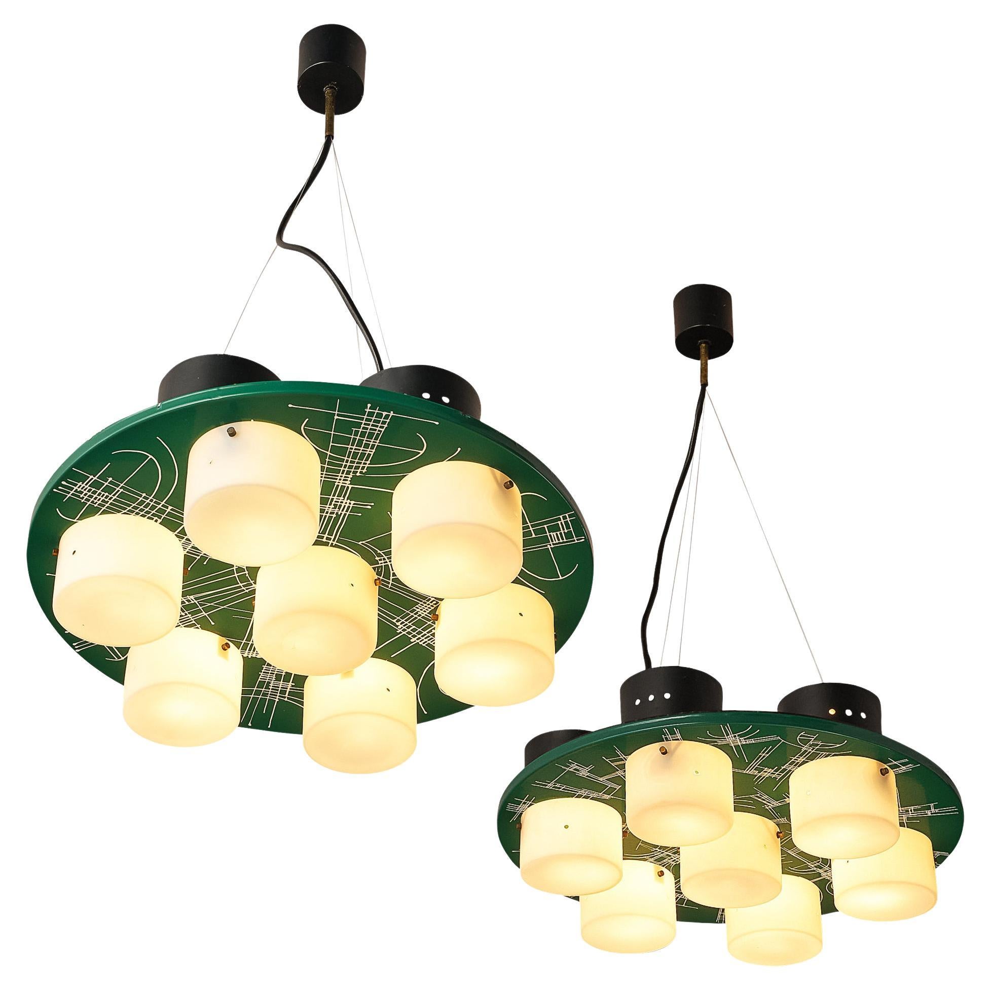 Pair of Hand-Painted Italian Chandeliers with Six Shades