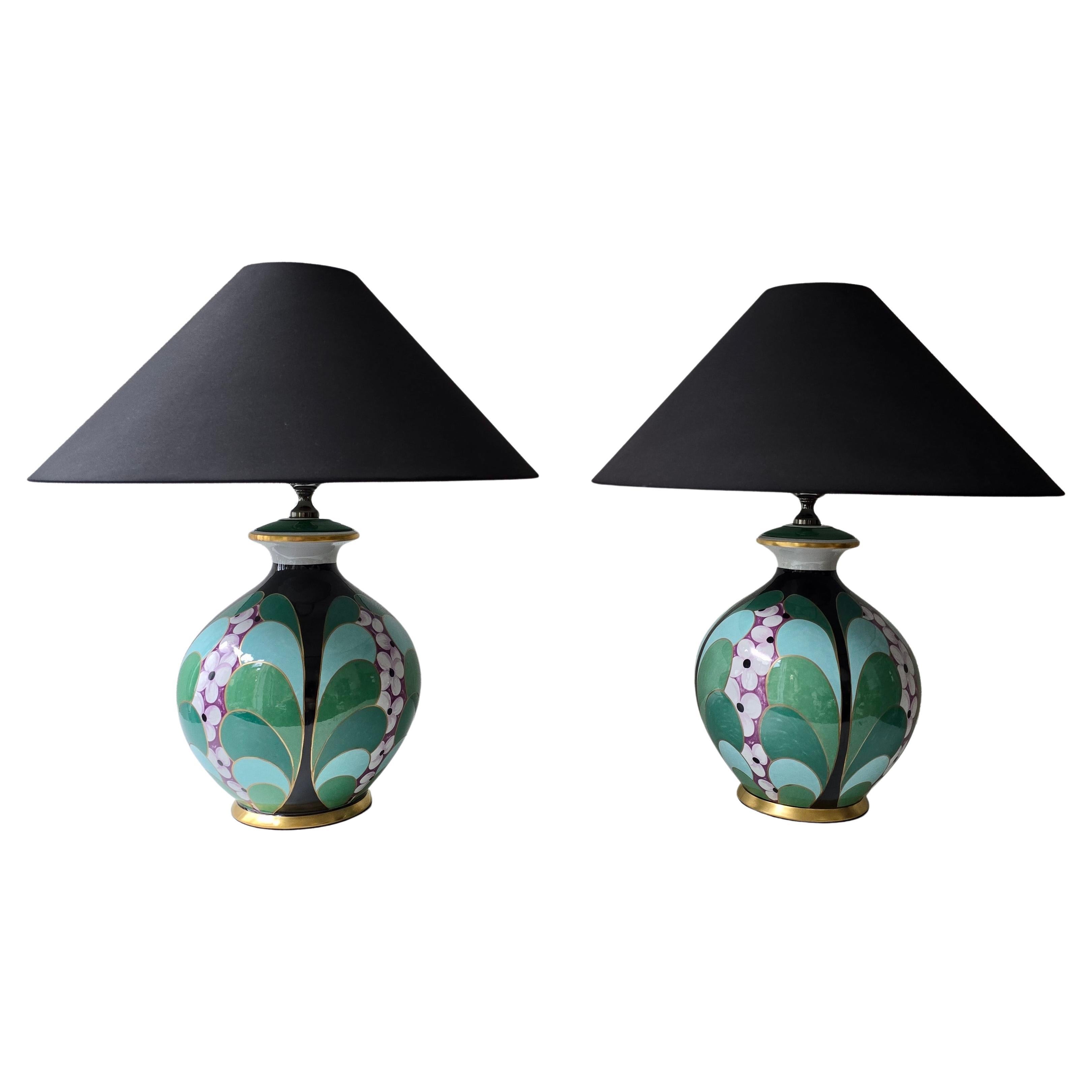Pair of Hand-Painted Italian Porcelain Table Lamps by Le Porcellane, Florence In Good Condition For Sale In Antwerp, BE