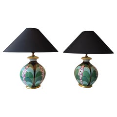 Paire de lampes de table en porcelaine italienne peinte à la main par Le Porcellane, Florence