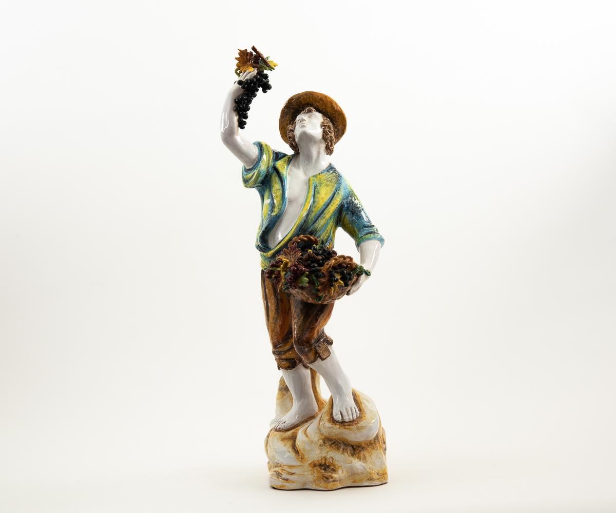 Country Pair of Hand Painted Italian Pottery Figures