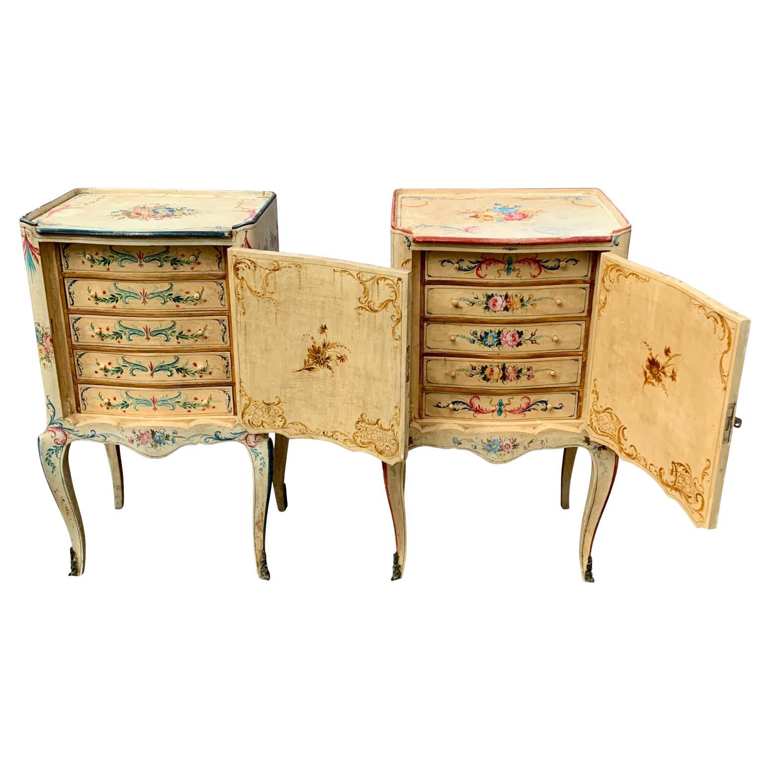 Pair of Hand Painted Italian Rococo Nightstands For Sale