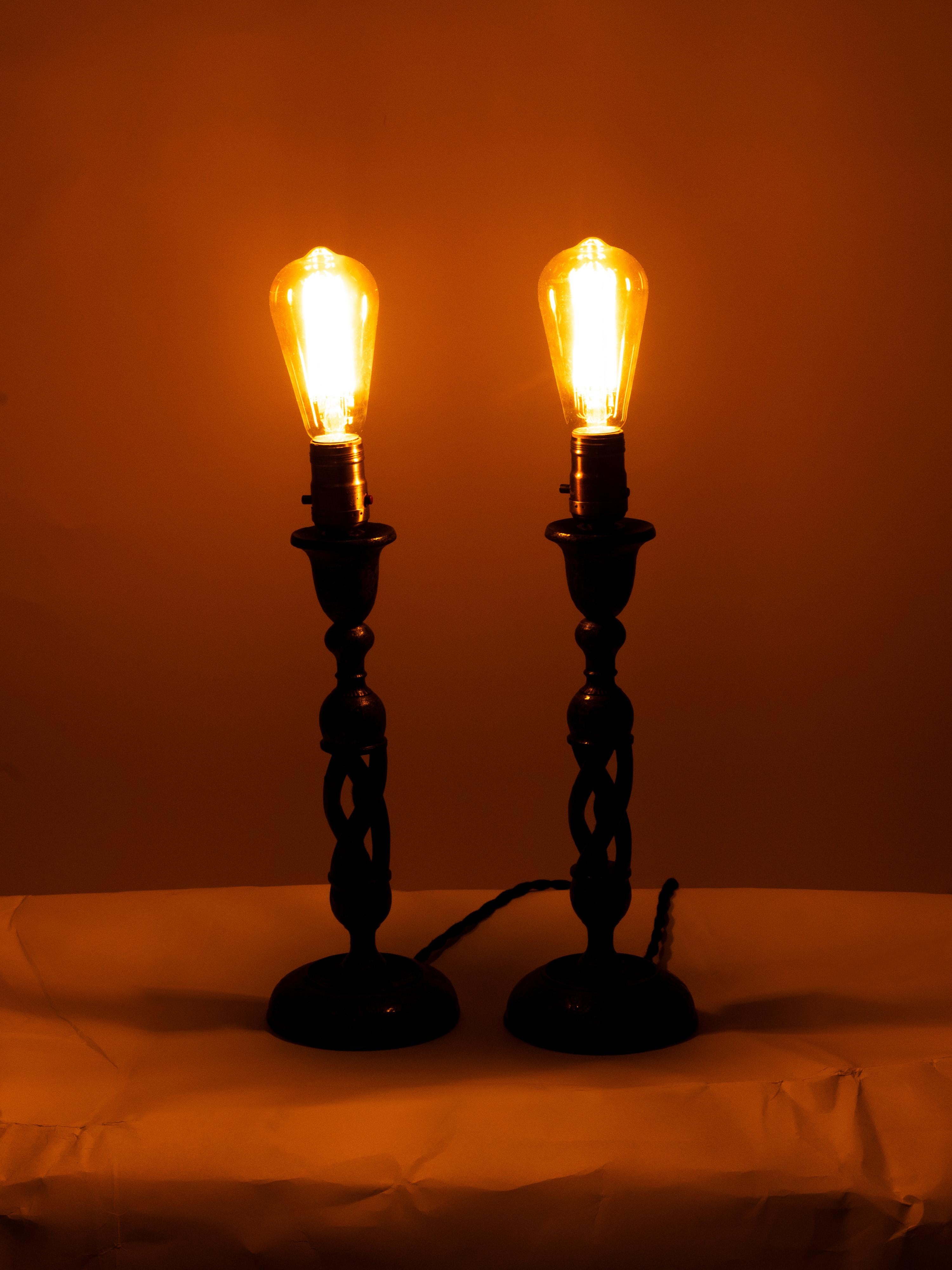 Pair of Hand-Painted Kashmiri Northern Indian Candlestick Table Lamps 2