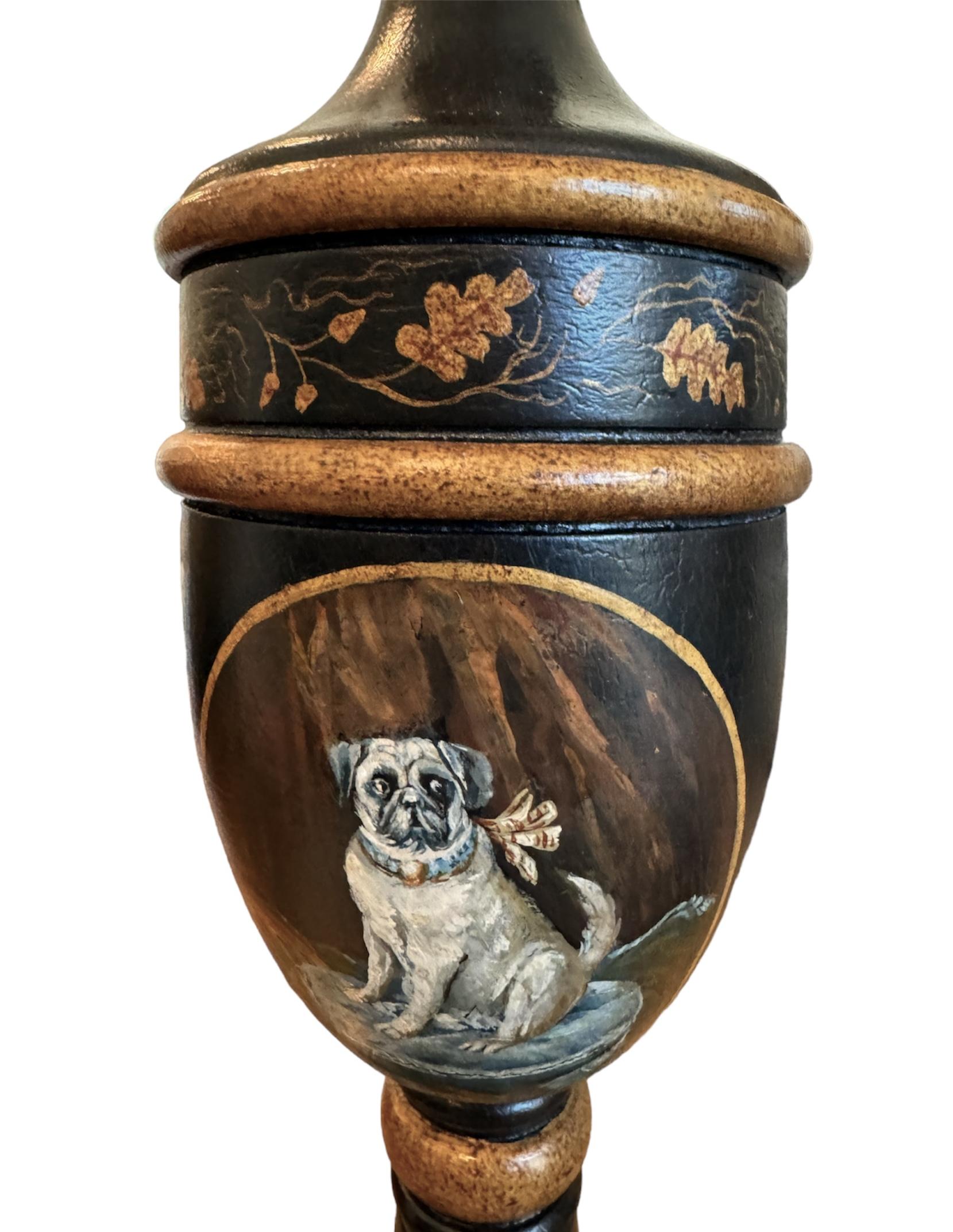 Paar handbemalte Lampen mit Pug-Porträts im Angebot 3