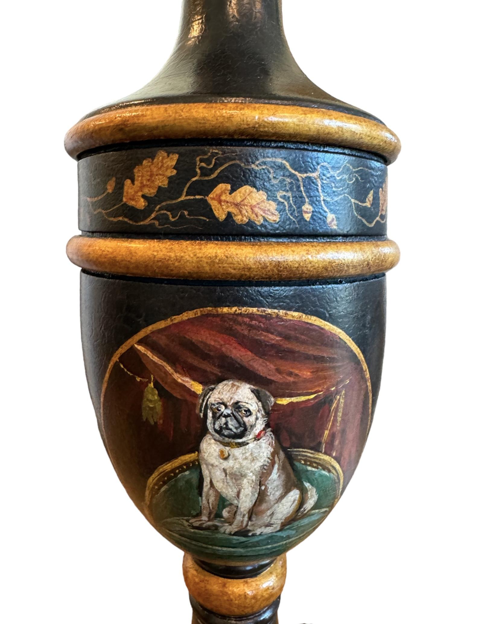 Paar handbemalte Lampen mit Pug-Porträts im Angebot 4