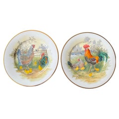 Pair of Hand-Painted Limoges Porcelain Rooster Plates Signed H. Arndt