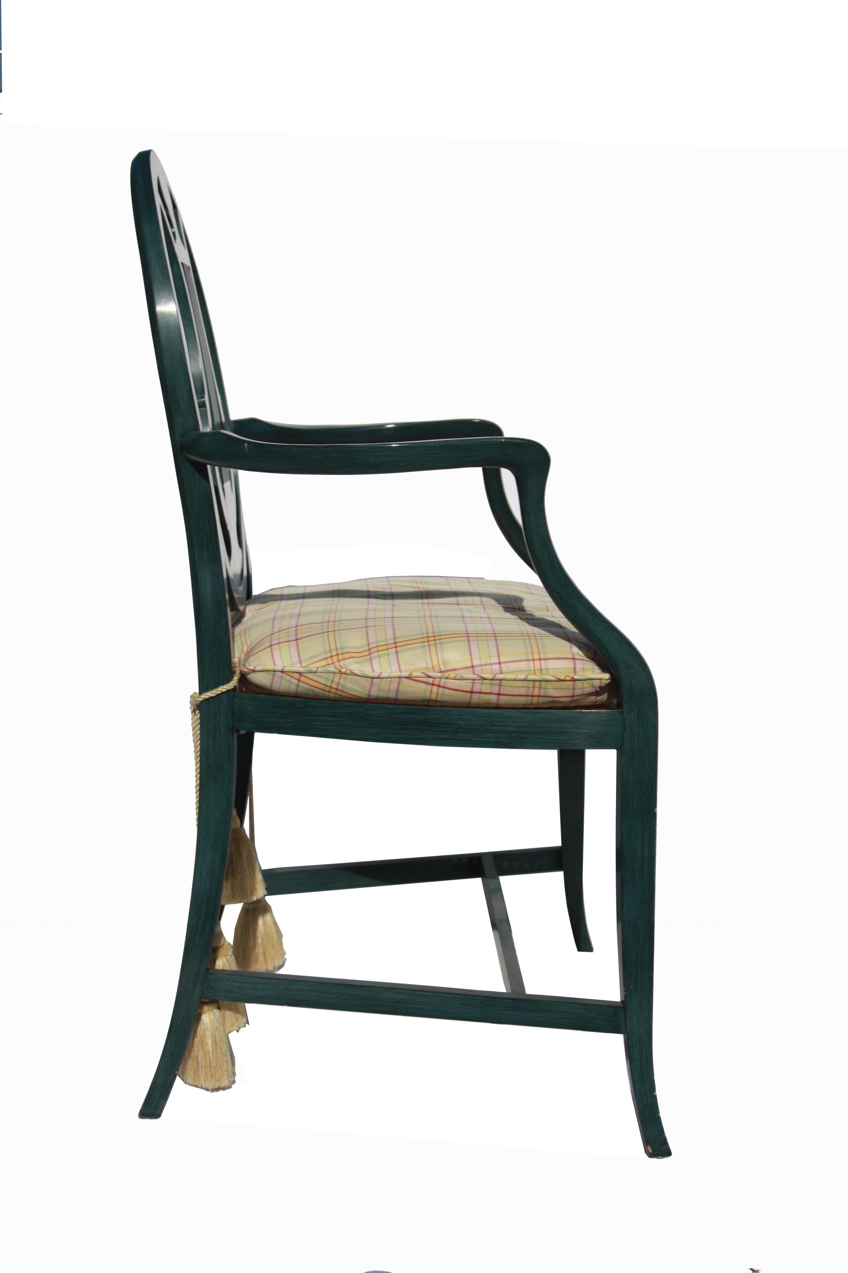 Pair of Hand-Painted, Lyre Back Baker Furniture Chairs In Good Condition In San Antonio, TX