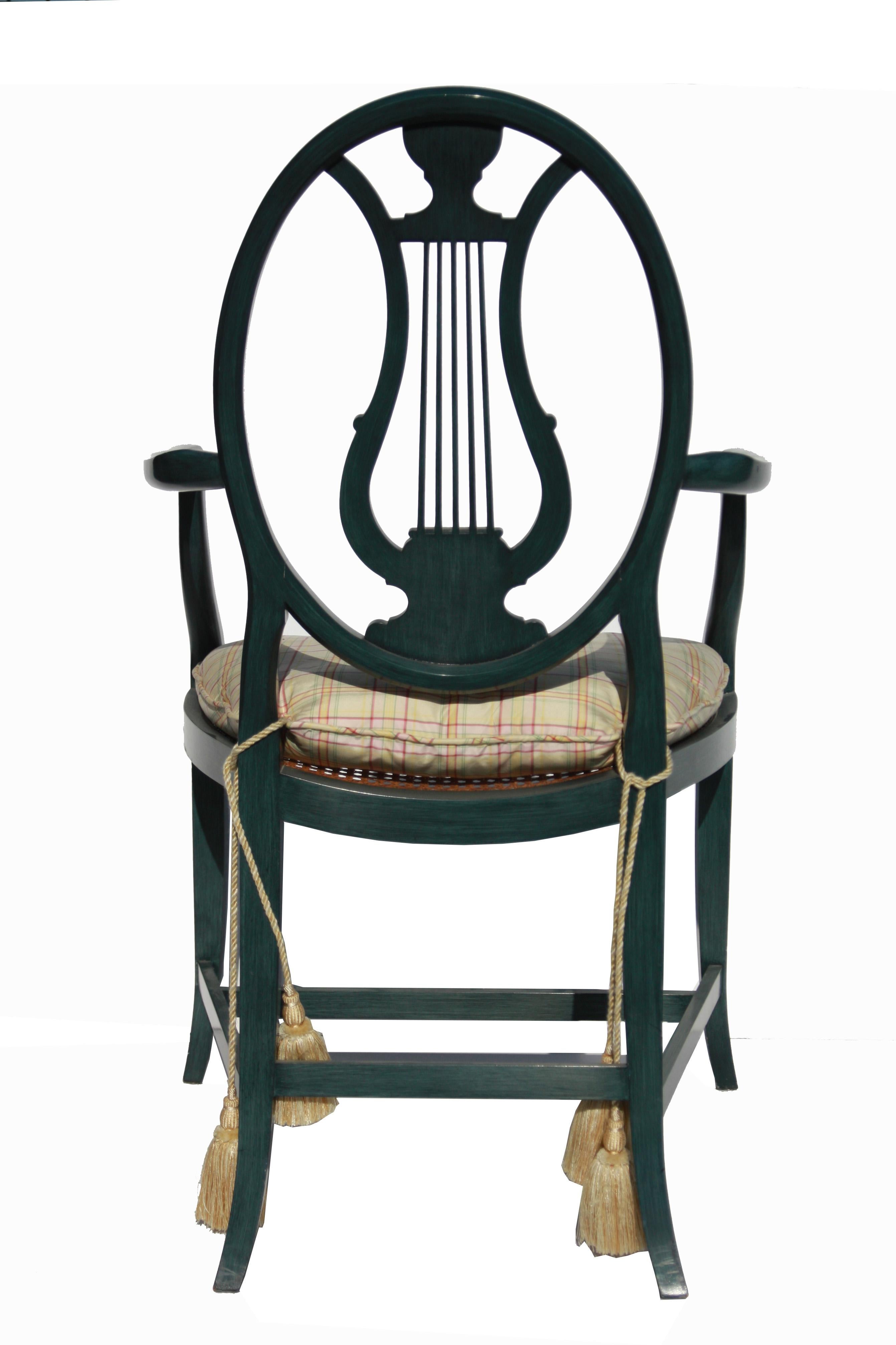 20th Century Pair of Hand-Painted, Lyre Back Baker Furniture Chairs