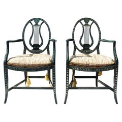 Pair of Hand-Painted, Lyre Back Baker Furniture Chairs