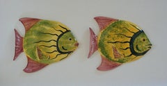 Pair of Hand Painted Majolica 'Fish' Wall Appliques - Italy - Mid 20th Century