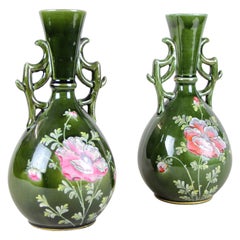 Pair of Hand Painted Majolica Vases by J. B. De Bruyne, France, circa 1915