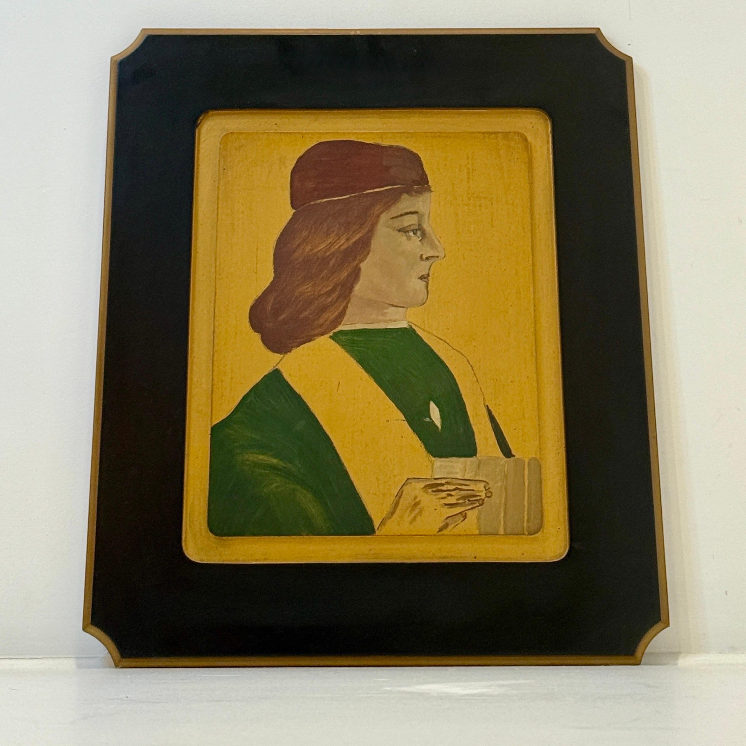 Paire de portraits de Médicis peints à la main sur panneaux de Wood Wood, c. 1930. en vente 1