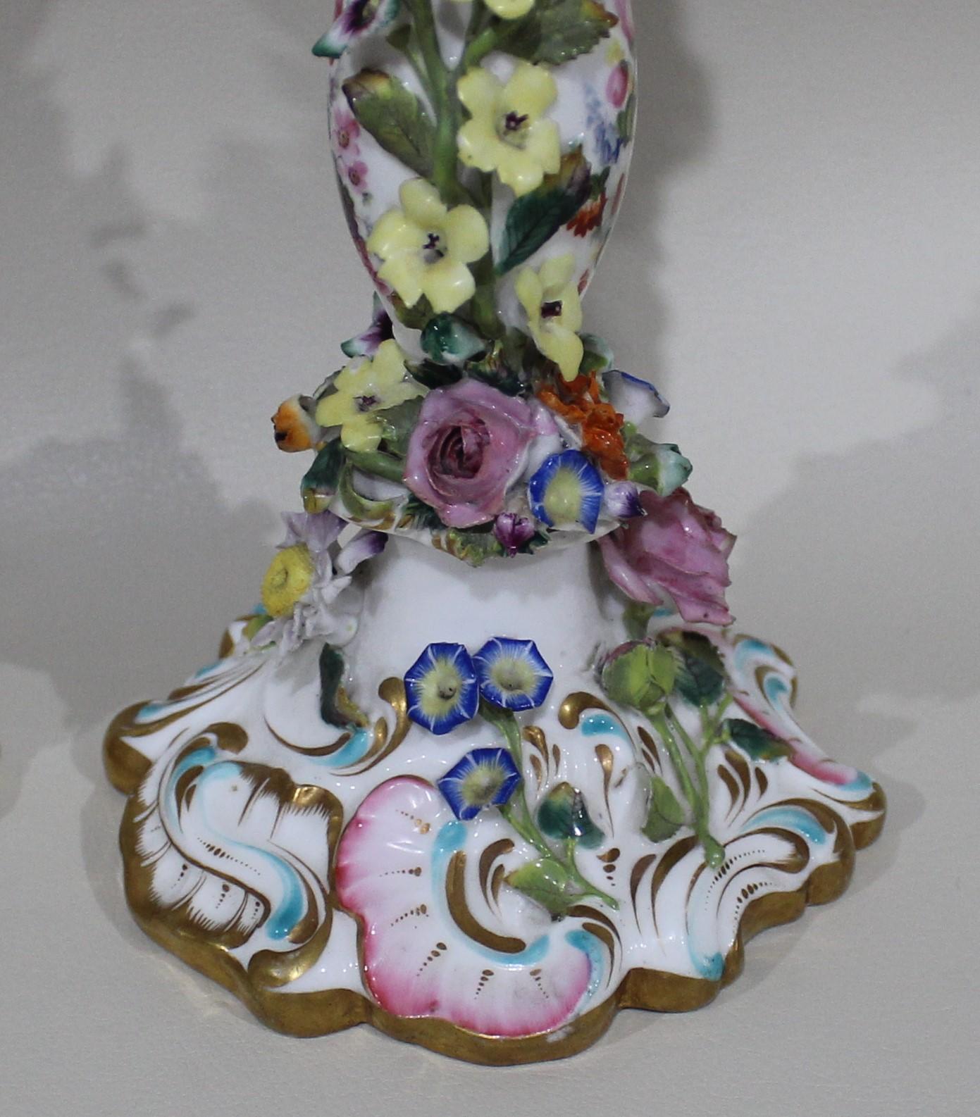Pair of Hand Painted Meissen Porcelain Candlesticks 4