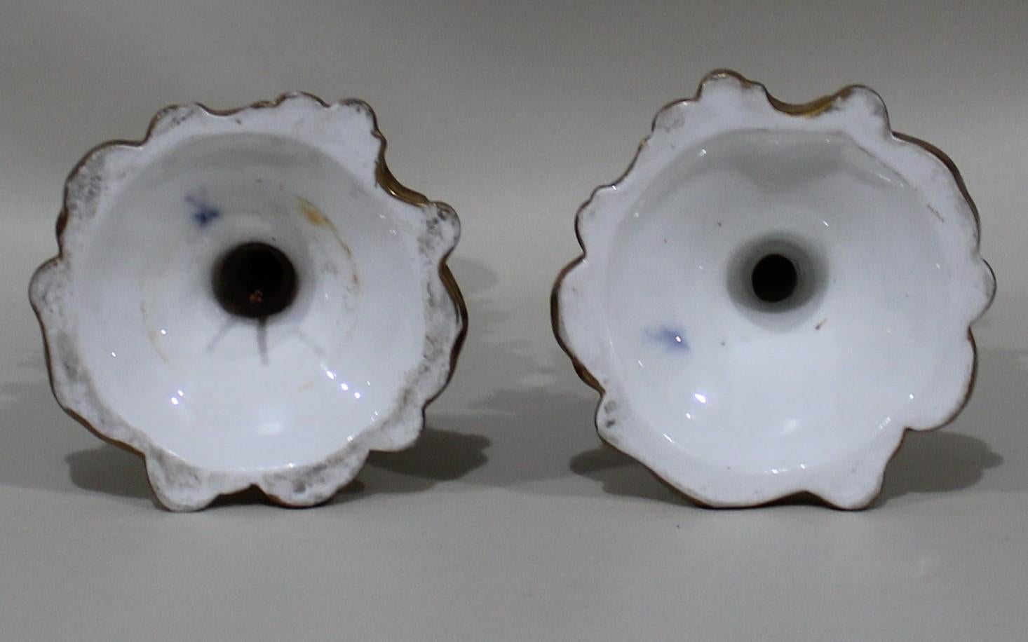 Pair of Hand Painted Meissen Porcelain Candlesticks 5