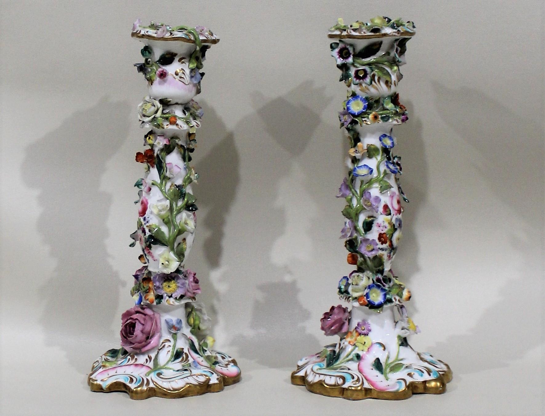 Pair of hand painted Meissen Porcelain candlesticks.