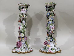 Pair of Hand Painted Meissen Porcelain Candlesticks