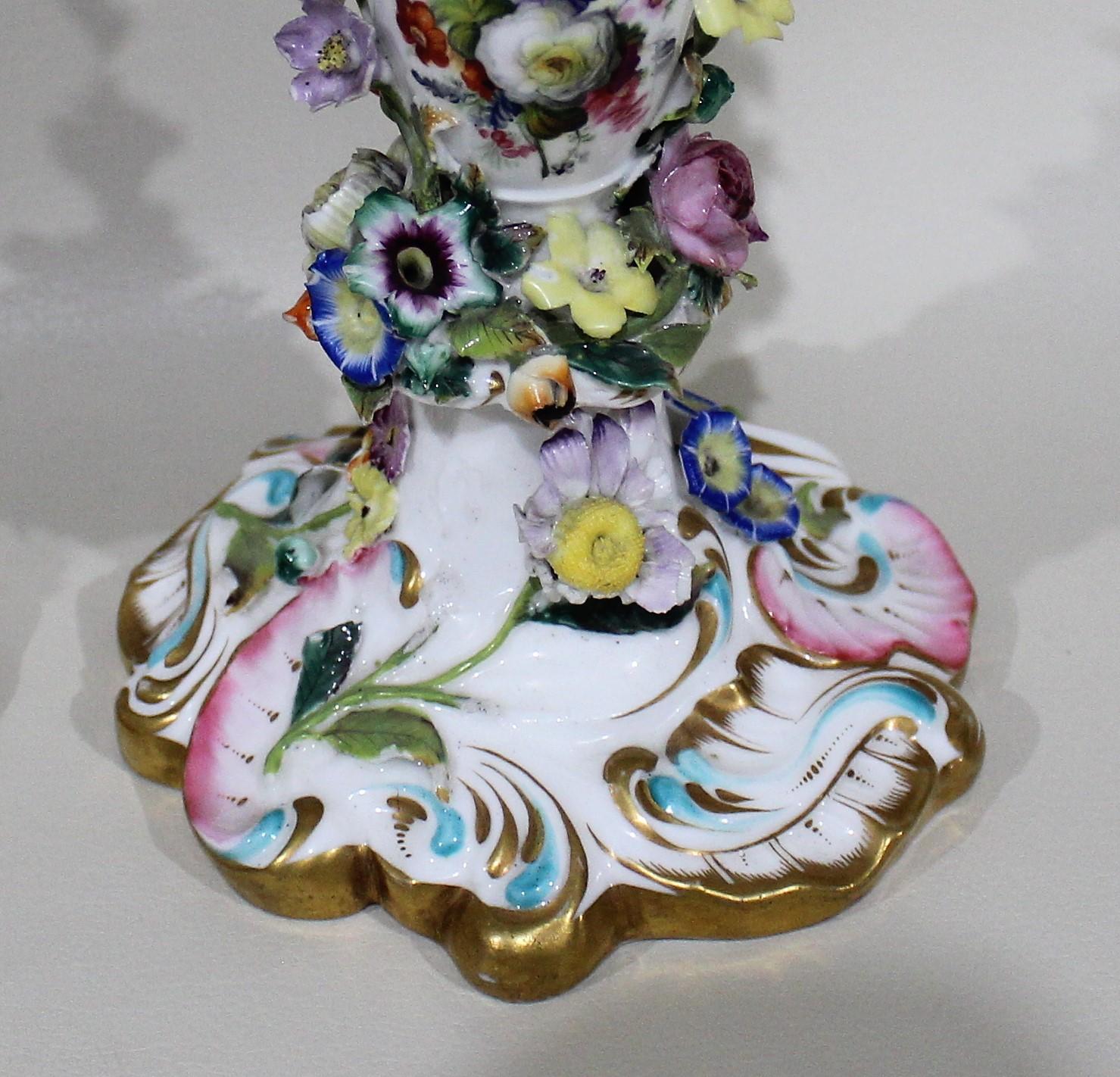 Hand-Painted Pair of Hand Painted Meissen Porcelain Candlesticks