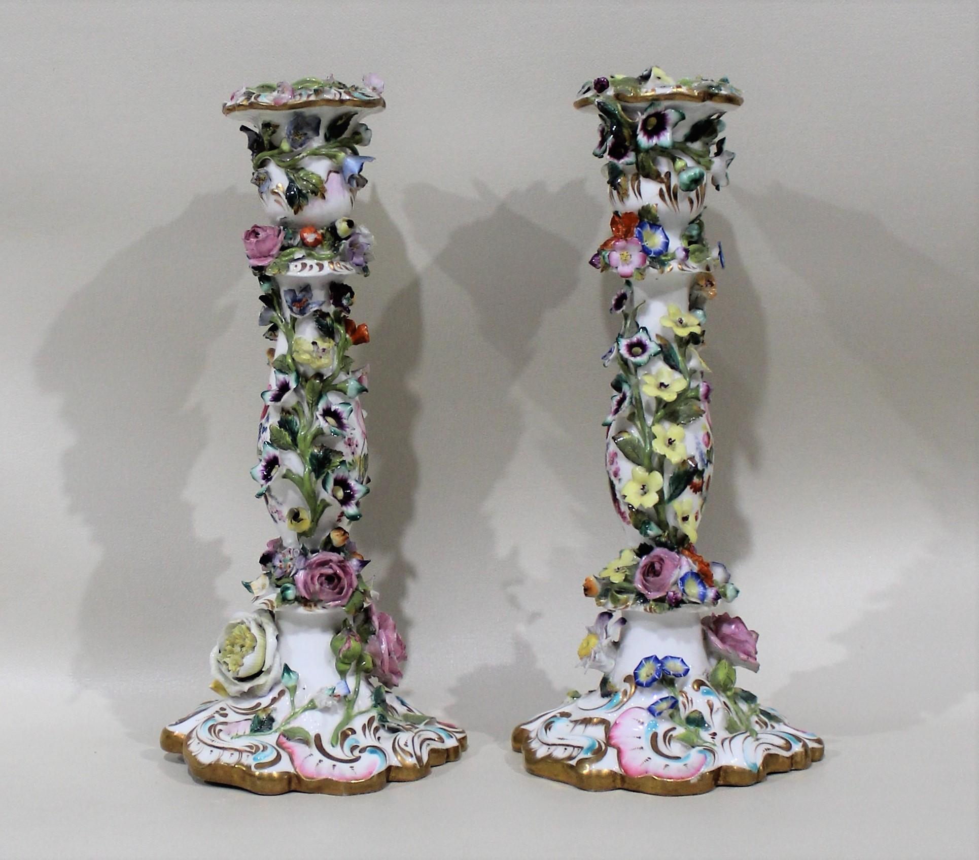 Pair of Hand Painted Meissen Porcelain Candlesticks 1