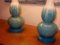 Pair of Hand Painted Modern Pottery Lamps 1980s France