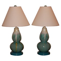 Pair of Hand Painted Modern Pottery Lamps 1980s France