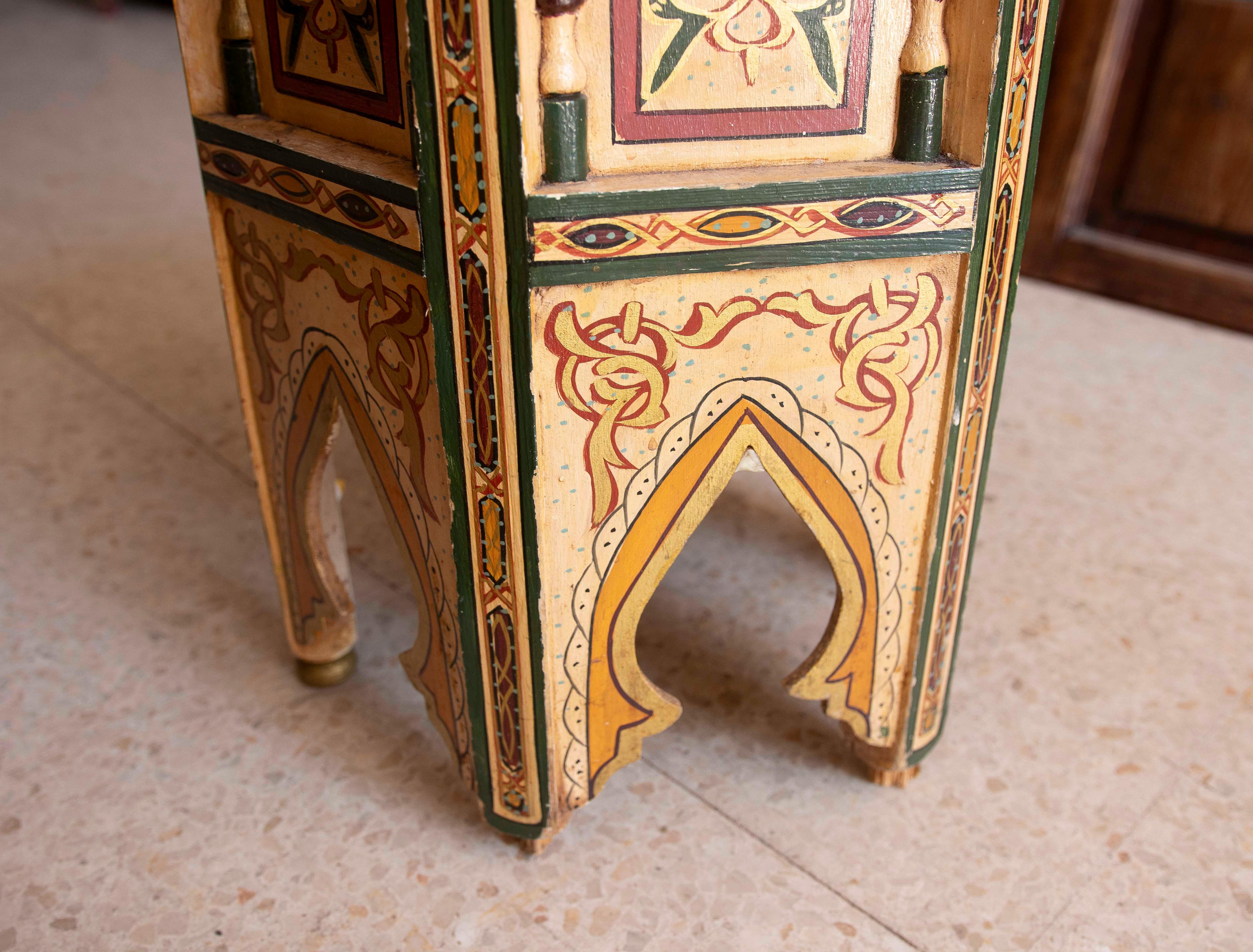 Pair of Hand-painted Moorish Style Wooden Coffee Tables in Ocher Tones 5