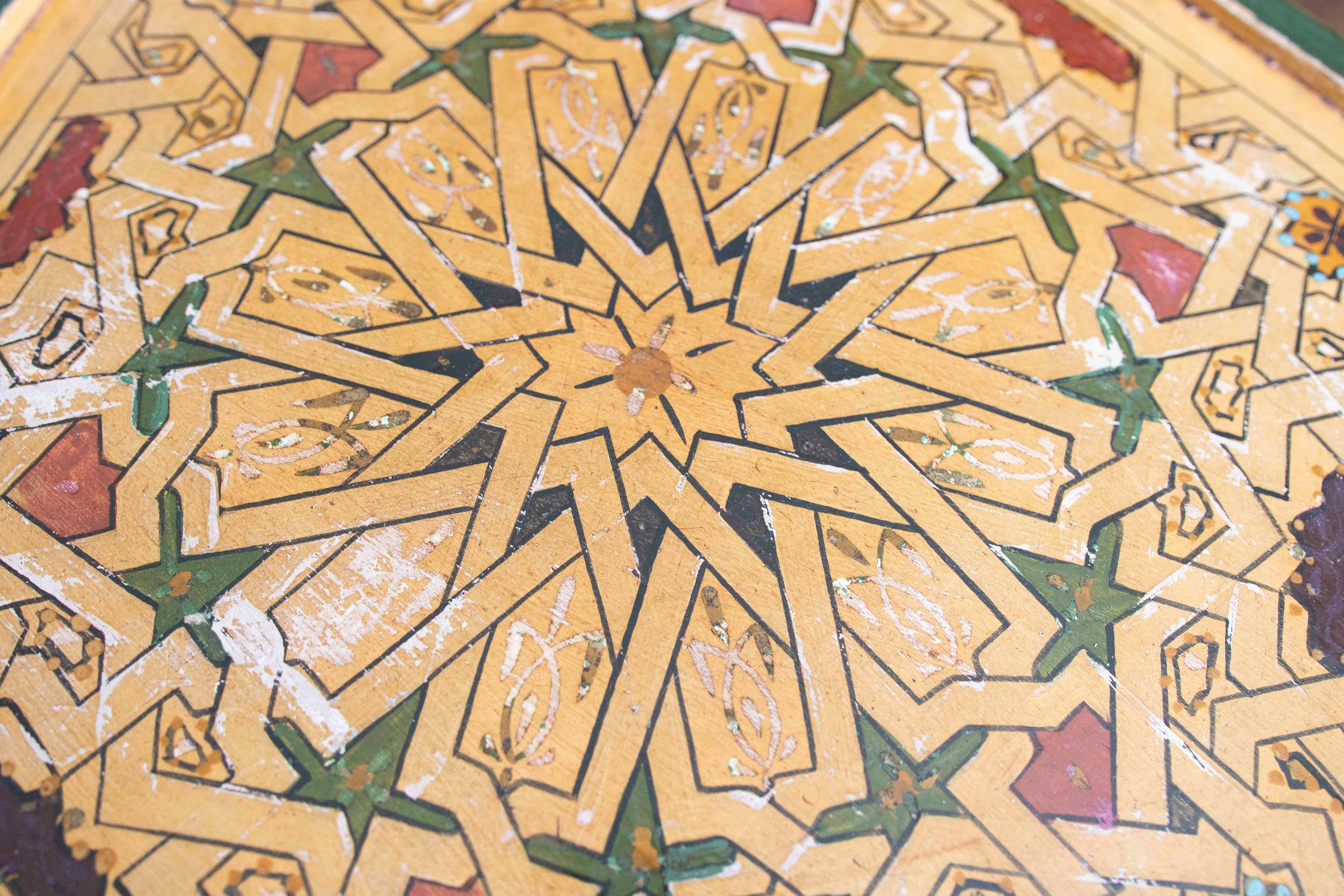 Pair of Hand-painted Moorish Style Wooden Coffee Tables in Ocher Tones 8