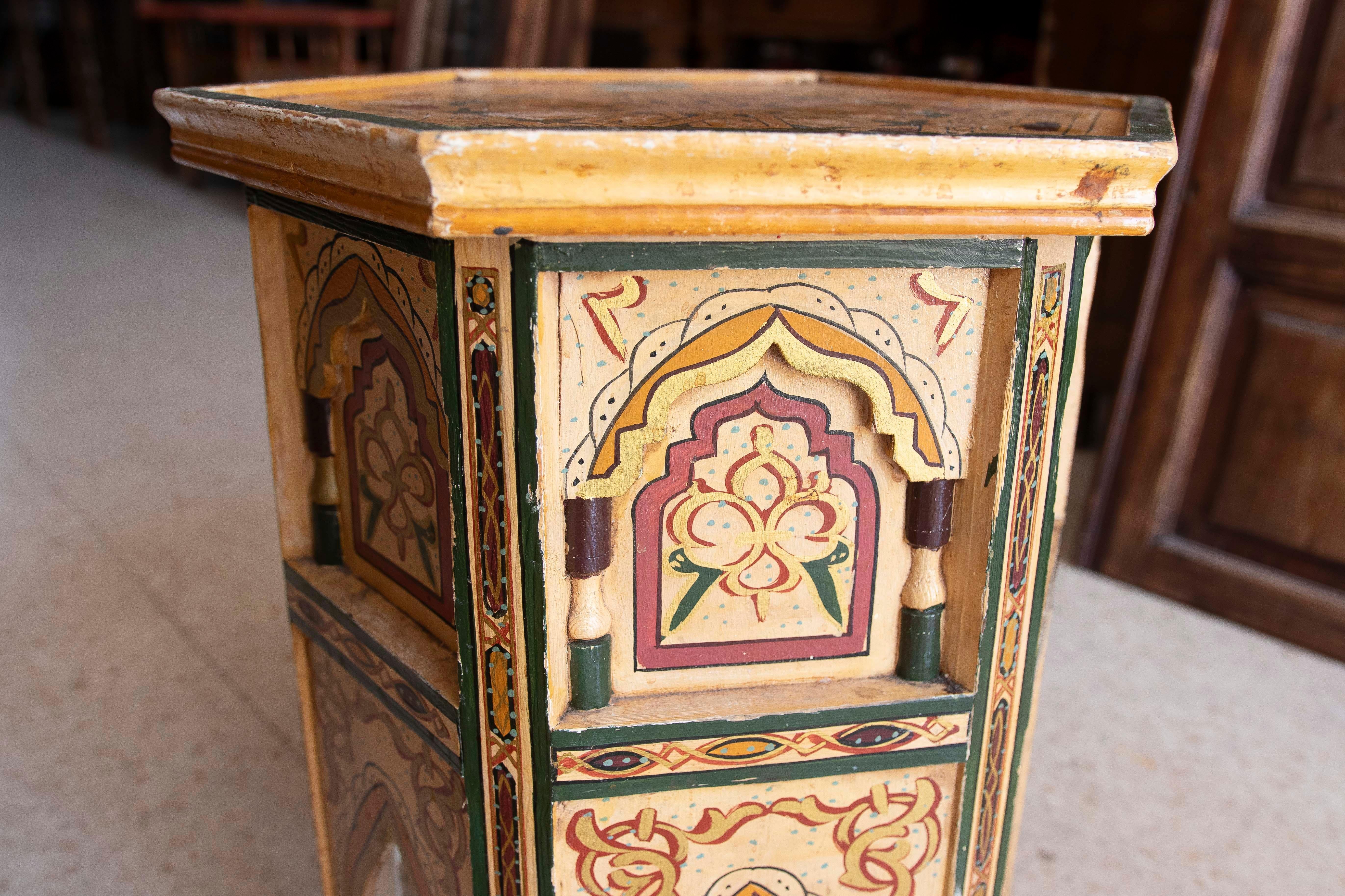 Pair of Hand-painted Moorish Style Wooden Coffee Tables in Ocher Tones 13
