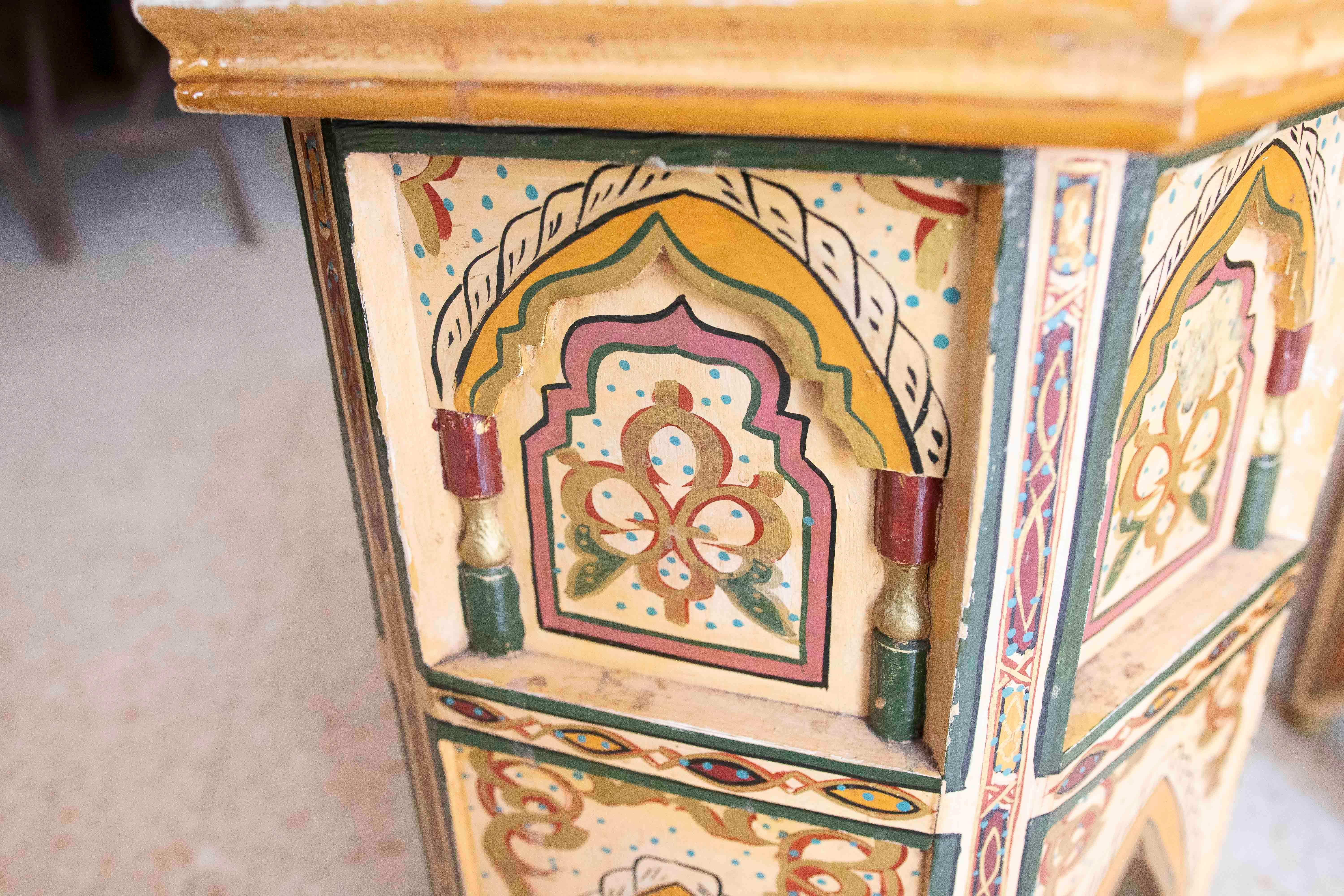 Pair of Hand-painted Moorish Style Wooden Coffee Tables in Ocher Tones 3
