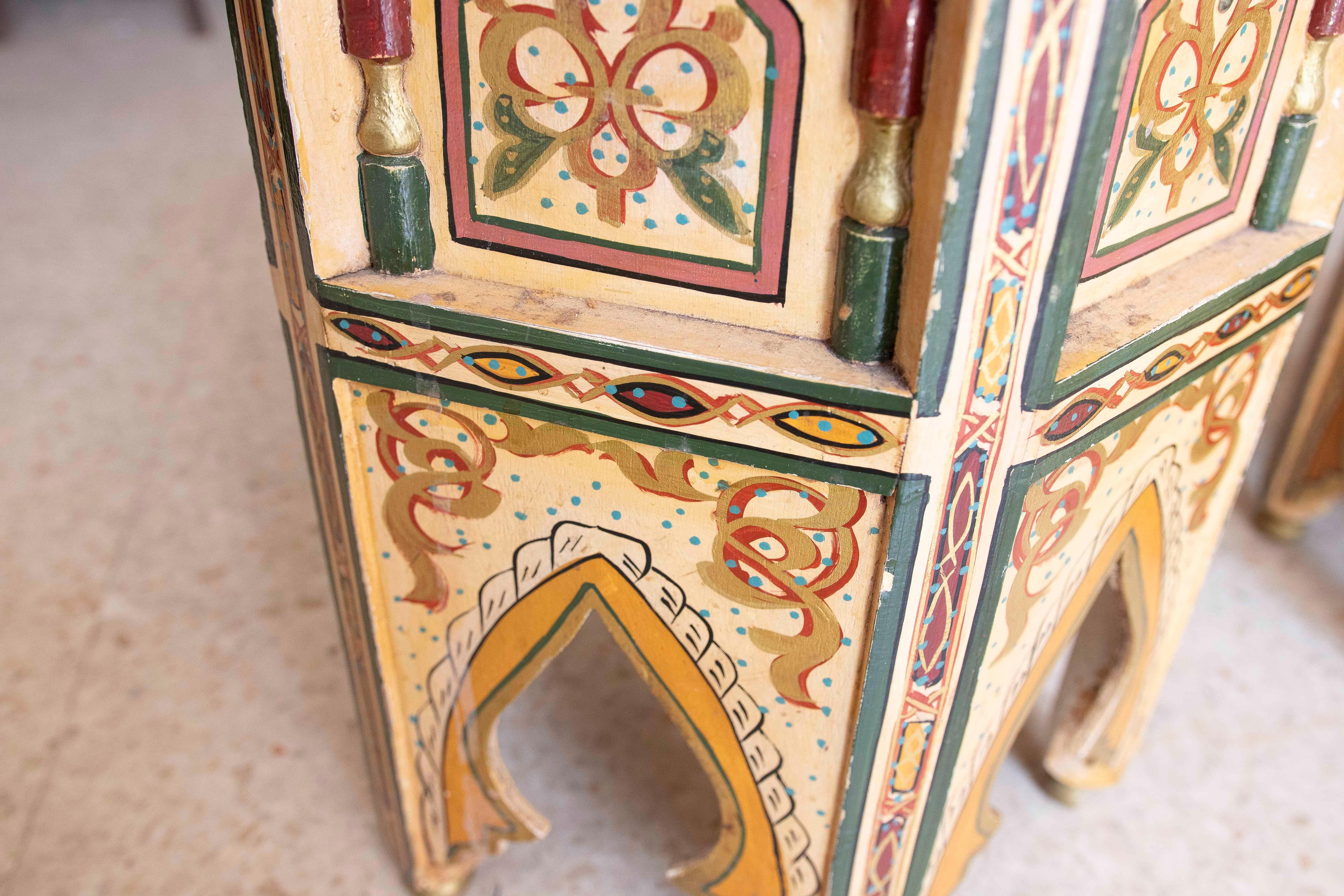 Pair of Hand-painted Moorish Style Wooden Coffee Tables in Ocher Tones 4