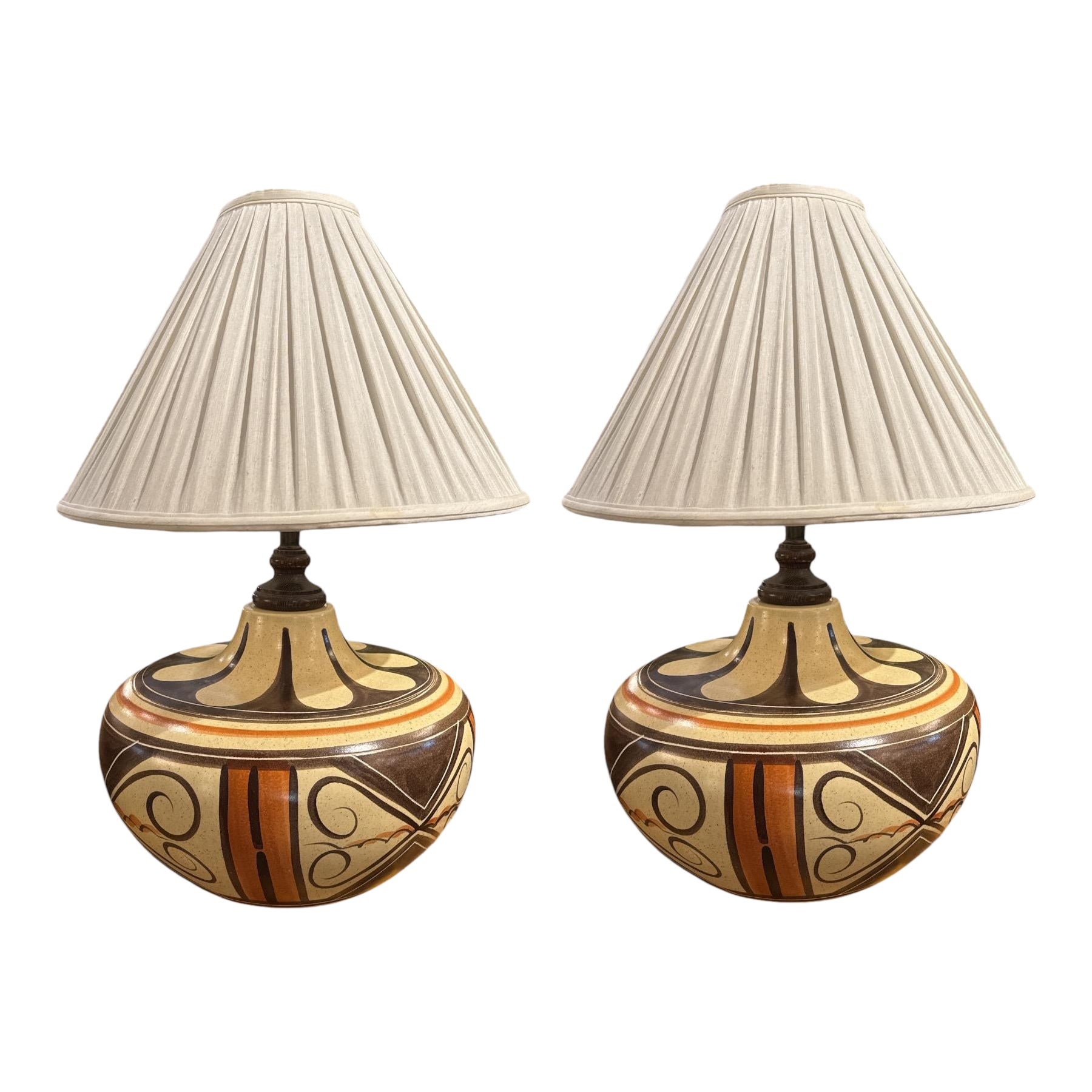 Pair of Hand Painted Native American Navajo Lamps