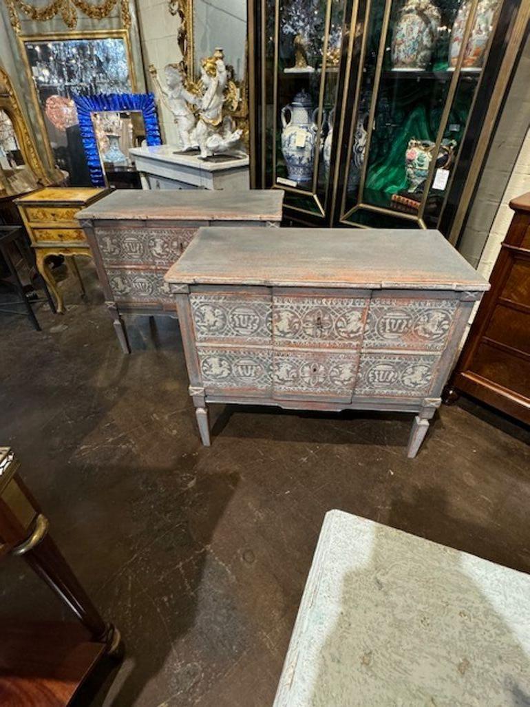 Hand-Painted Pair of Hand Painted Neo-Classical Style Bedside Tables From Germany For Sale