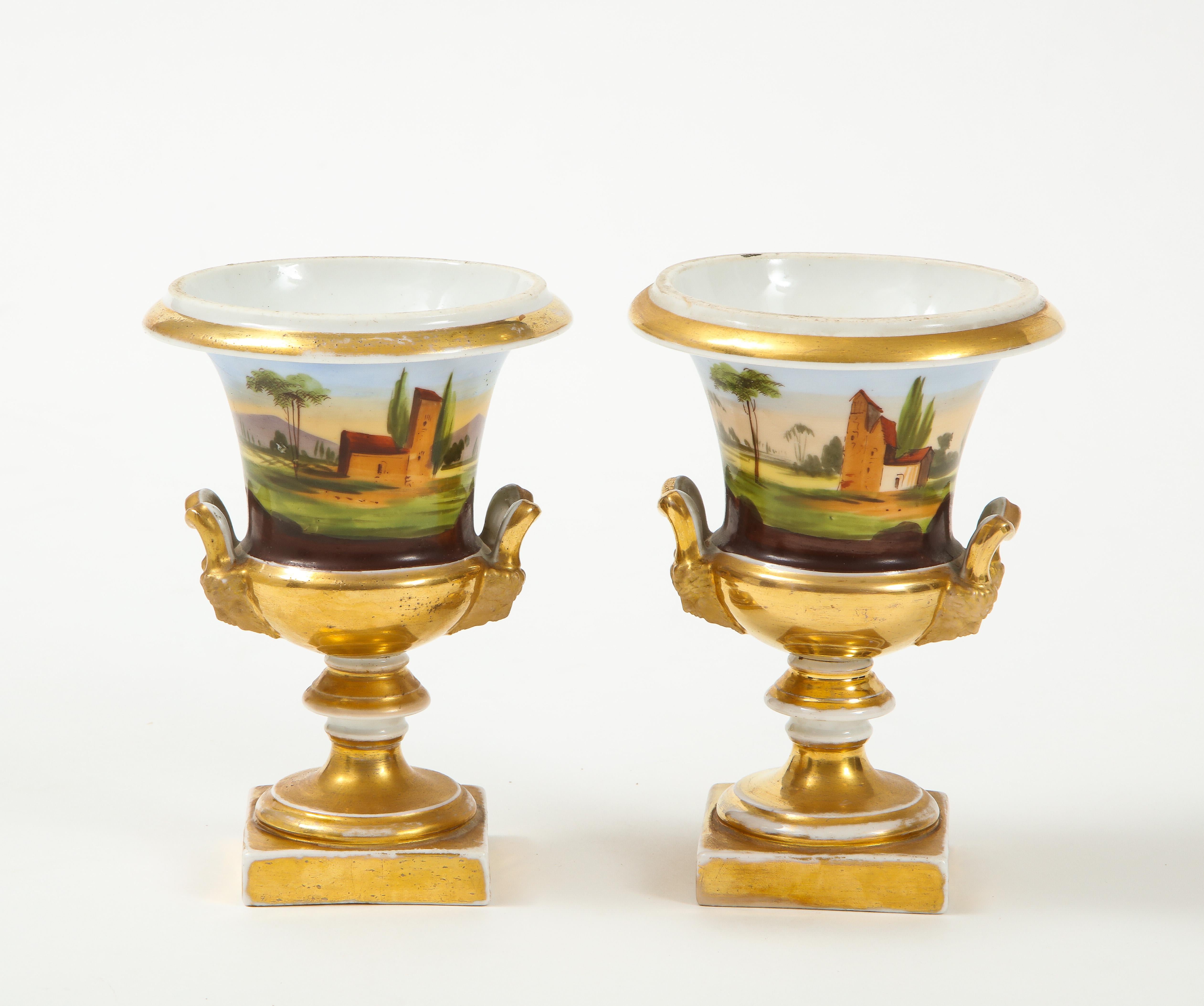 Hand-Painted Pair of Hand Painted Porcelain Cache Pots For Sale