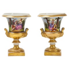 Pair of Hand Painted Porcelain Cache Pots