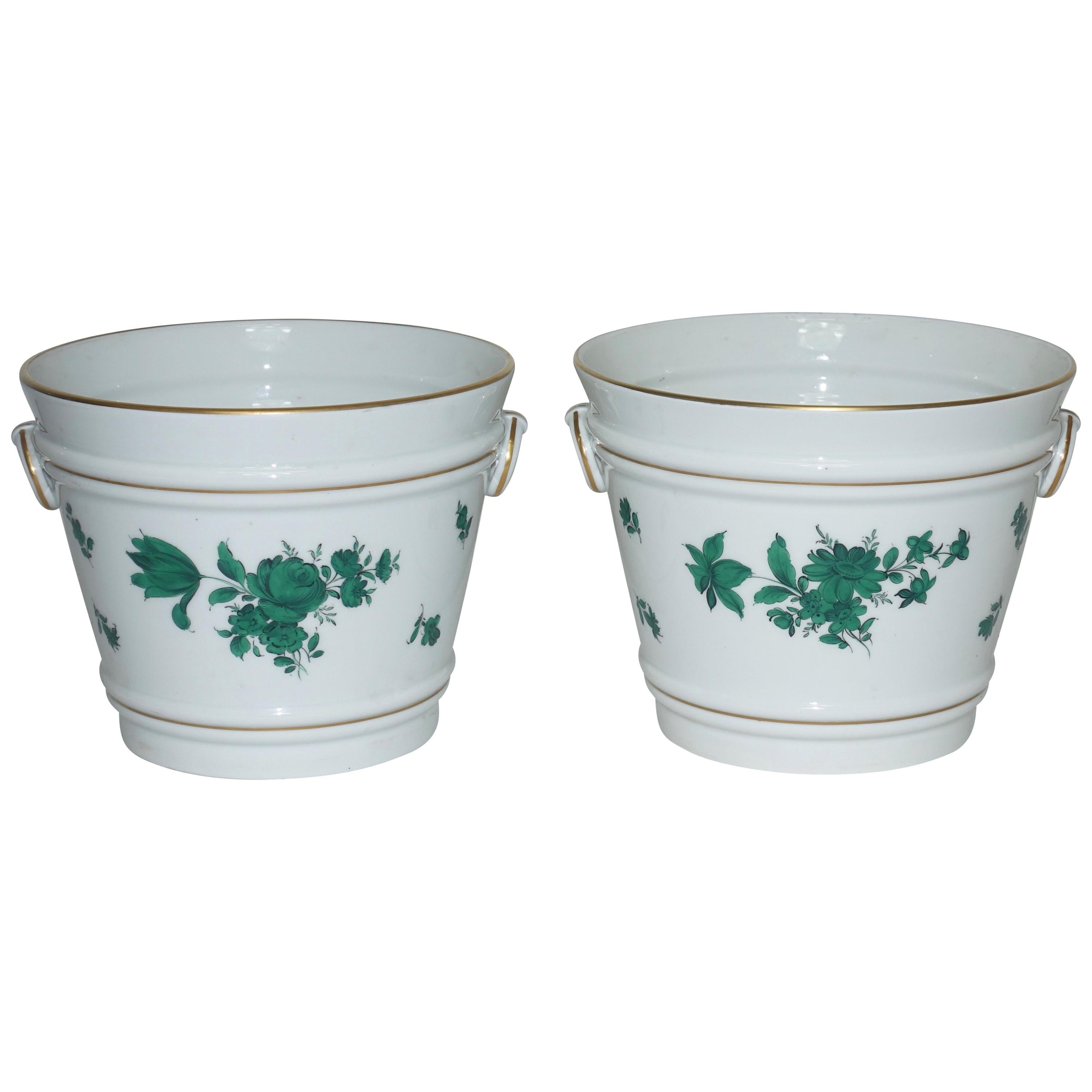 Pair of Hand-Painted Porcelain Cachepots, Vienna, 19th Century