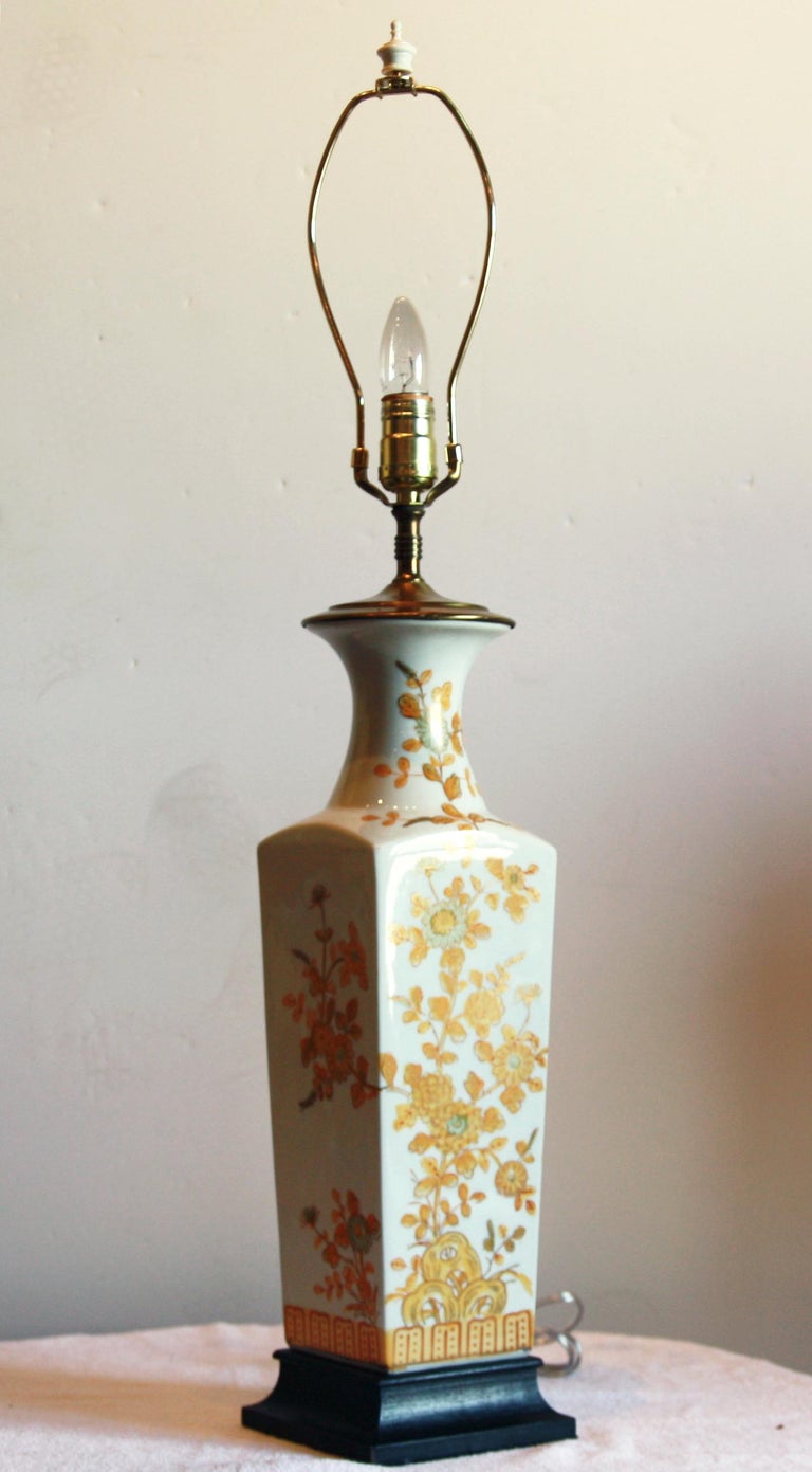Pair of HandPainted Porcelain Lamps with Yellow Flowers at 1stDibs